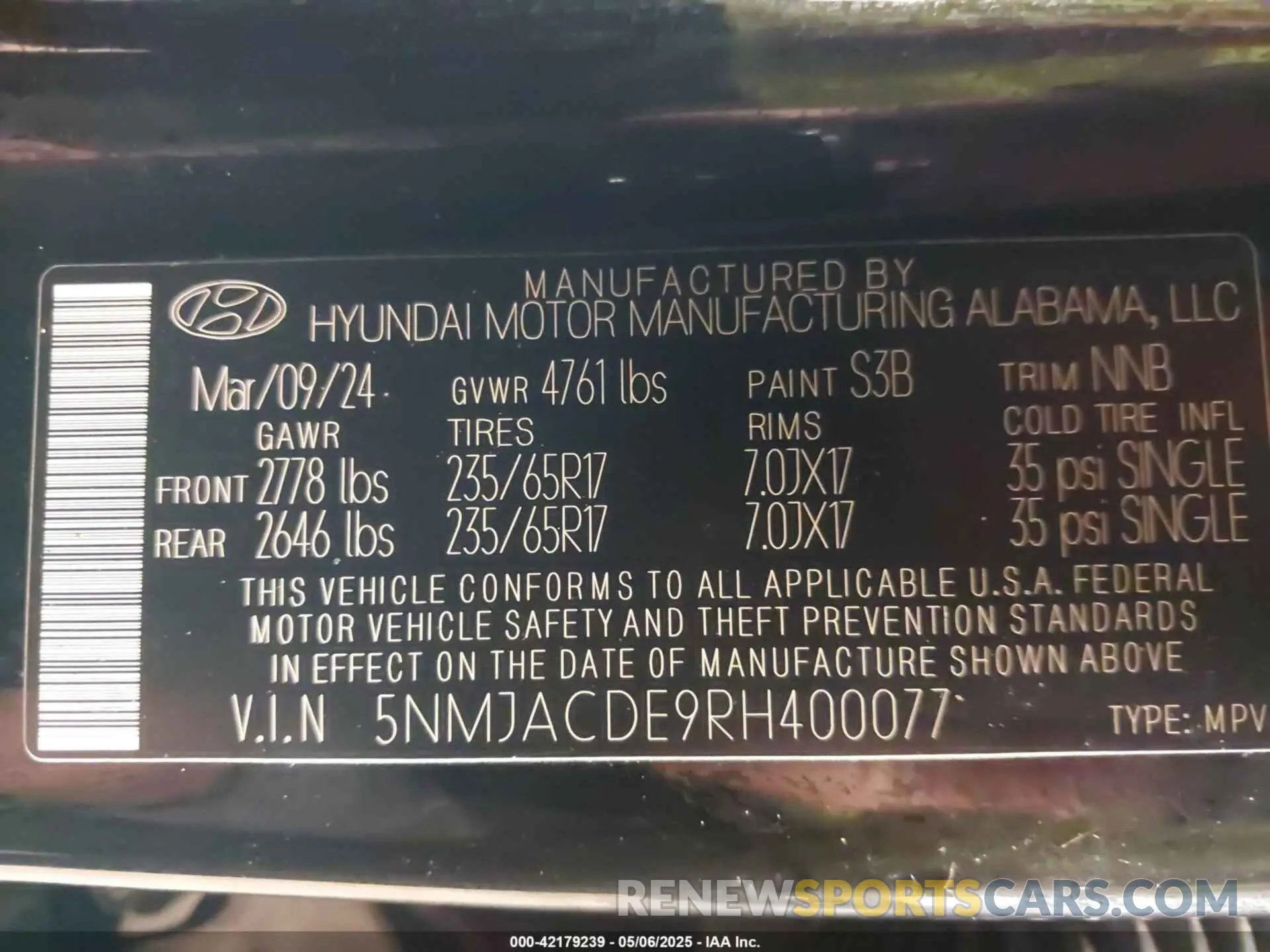9 fotografías del automóvil dañado 5NMJACDE9RH400077 HYUNDAI TUCSON 2024