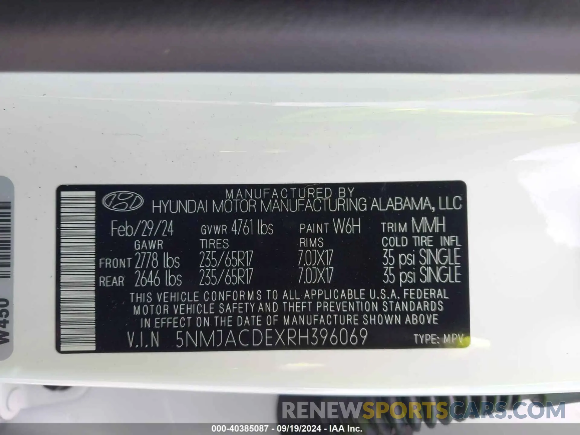 9 fotografías del automóvil dañado 5NMJACDEXRH396069 HYUNDAI TUCSON 2024