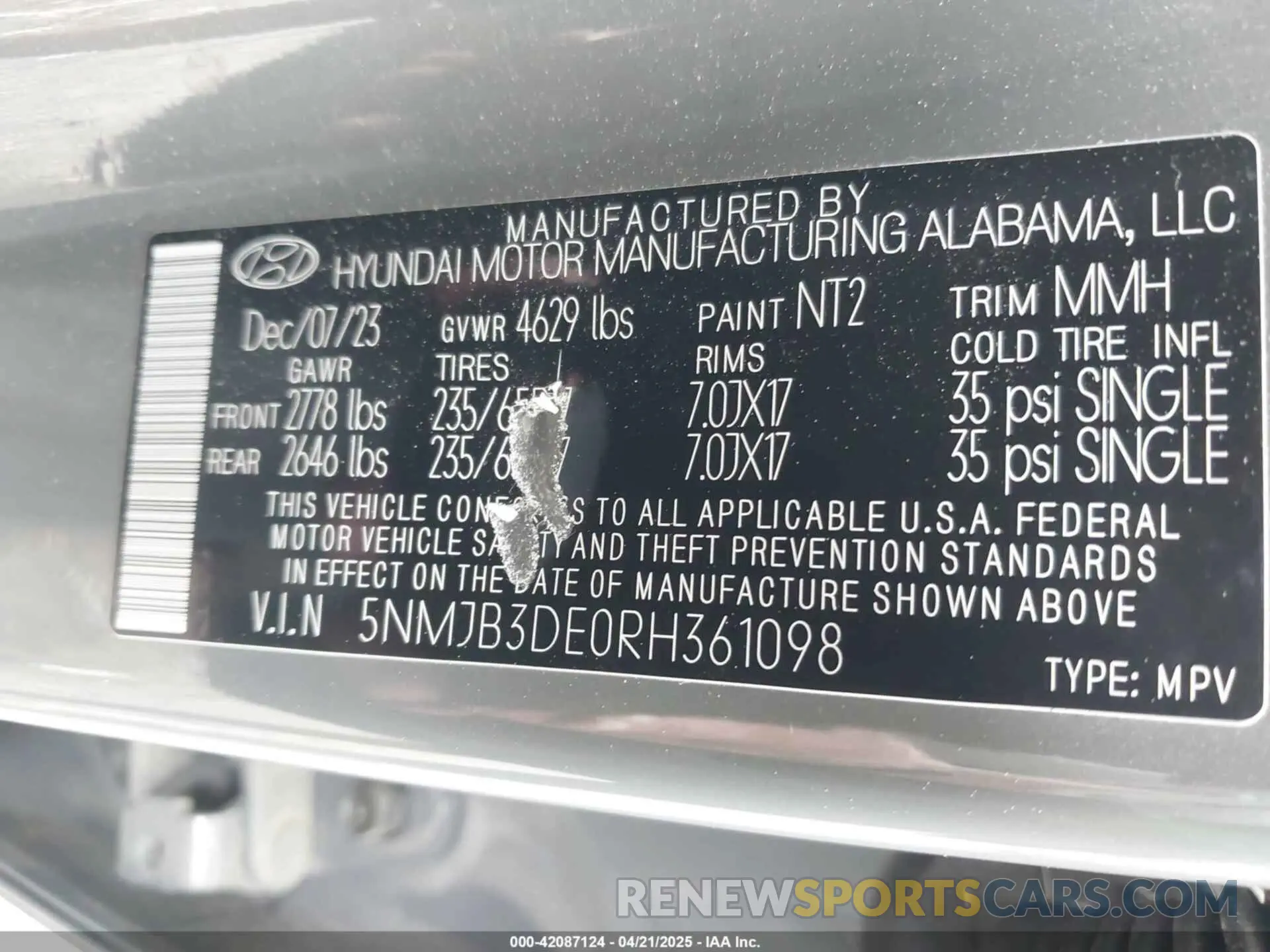 9 fotografías del automóvil dañado 5NMJB3DE0RH361098 HYUNDAI TUCSON 2024
