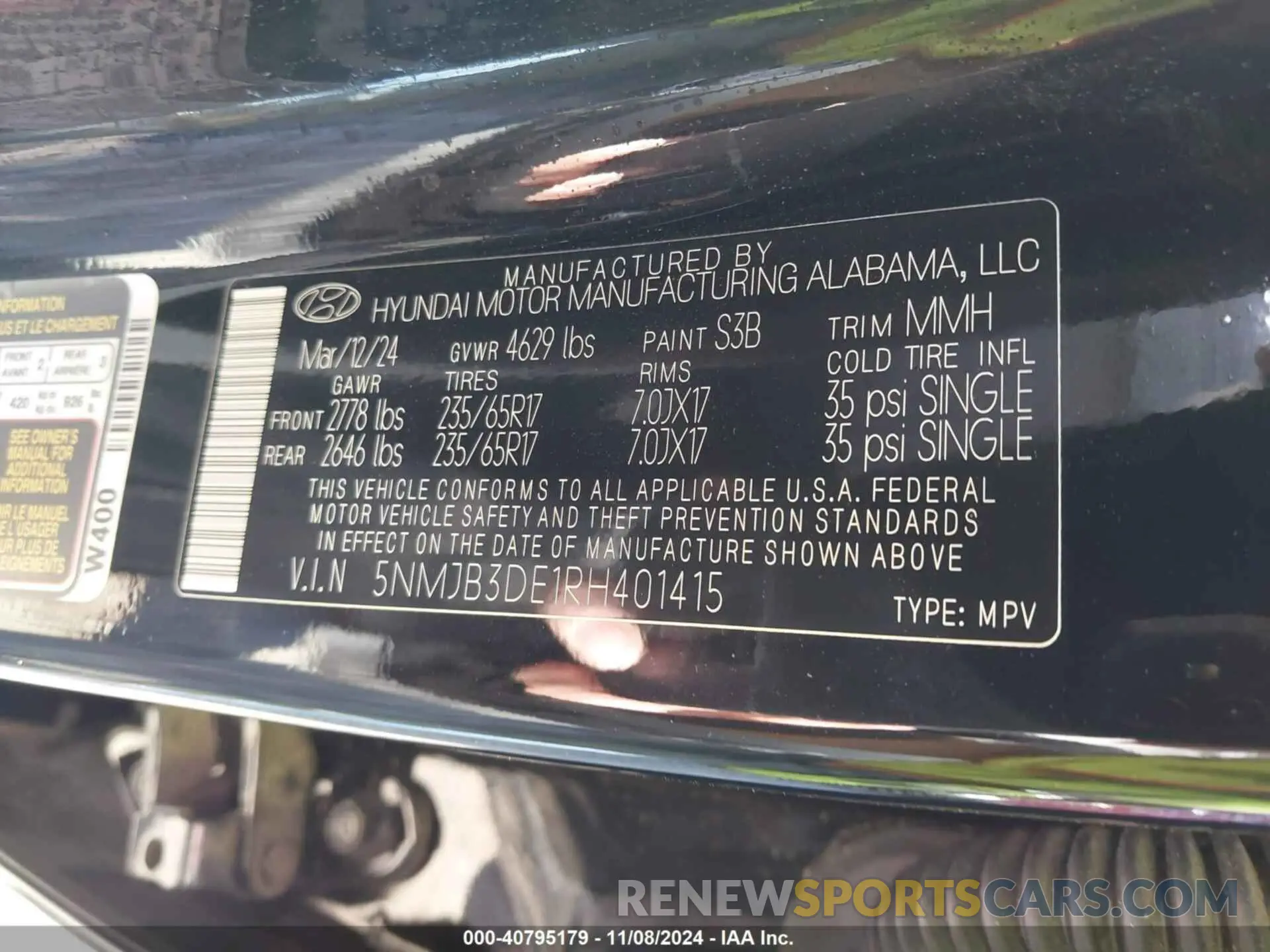 9 fotografías del automóvil dañado 5NMJB3DE1RH401415 HYUNDAI TUCSON 2024