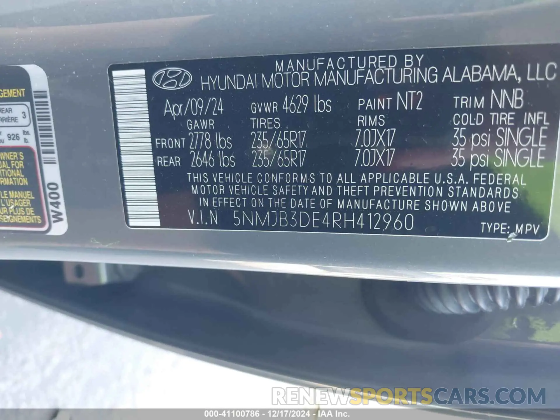 9 fotografías del automóvil dañado 5NMJB3DE4RH412960 HYUNDAI TUCSON 2024