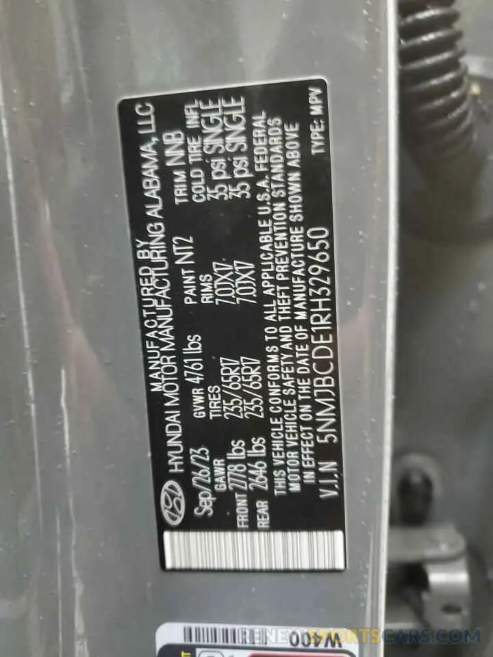 14 fotografías del automóvil dañado 5NMJBCDE1RH329650 HYUNDAI TUCSON 2024