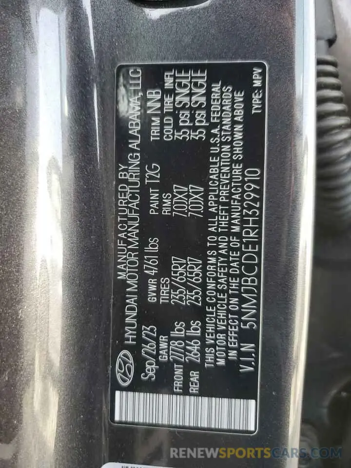 14 fotografías del automóvil dañado 5NMJBCDE1RH329910 HYUNDAI TUCSON 2024