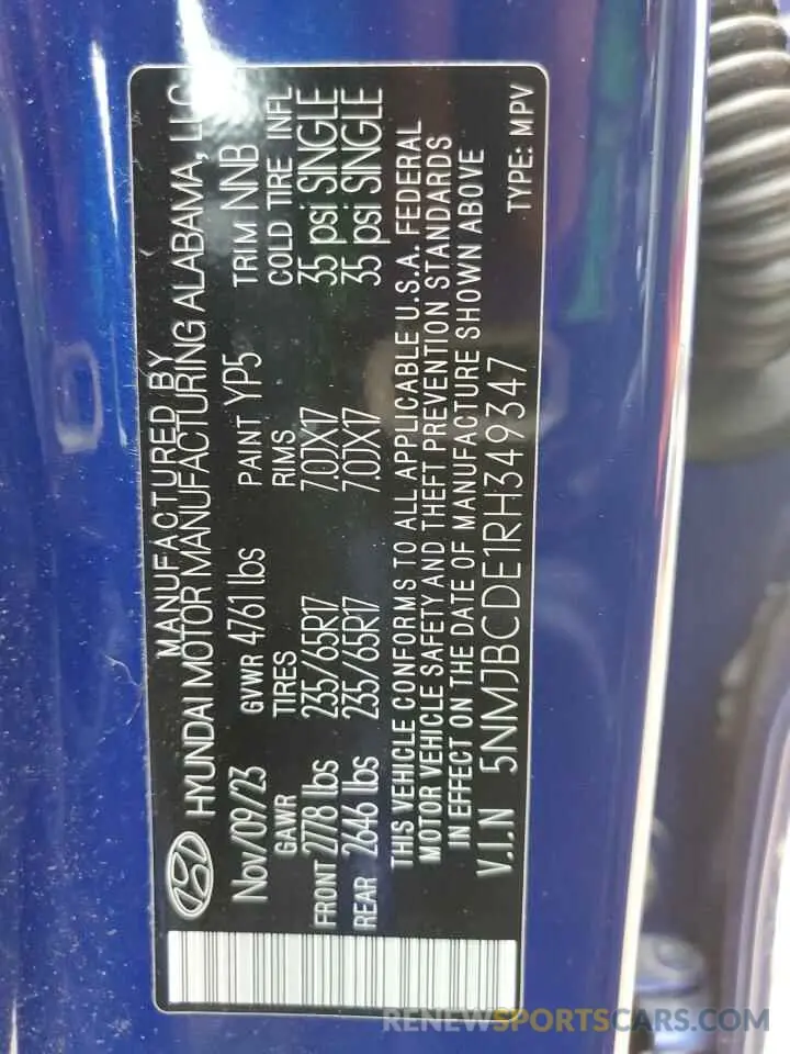 13 fotografías del automóvil dañado 5NMJBCDE1RH349347 HYUNDAI TUCSON 2024