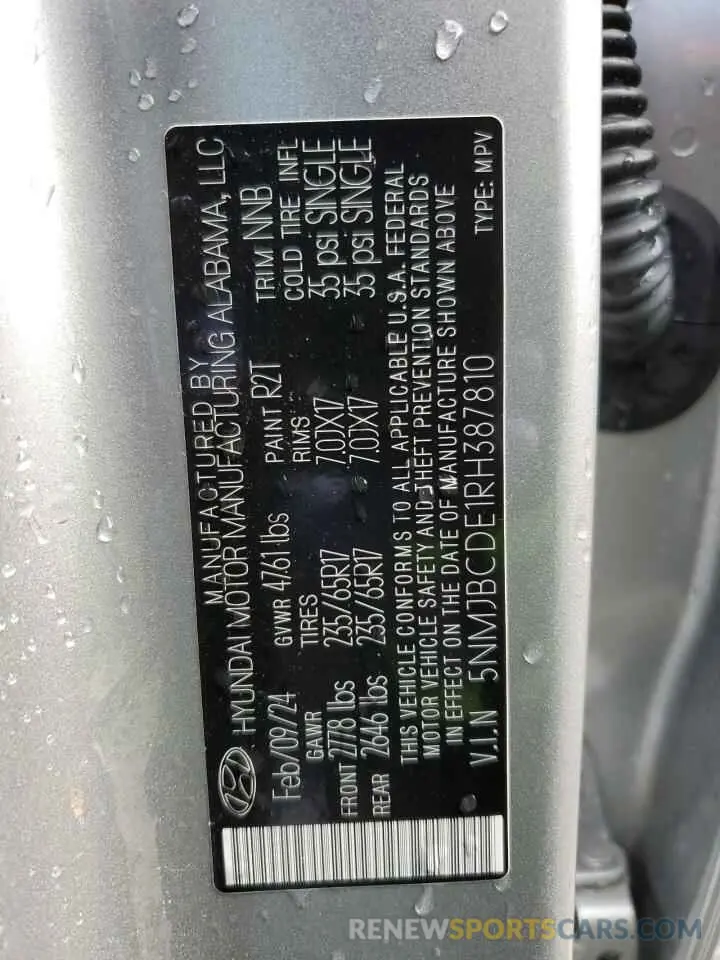 14 fotografías del automóvil dañado 5NMJBCDE1RH387810 HYUNDAI TUCSON 2024
