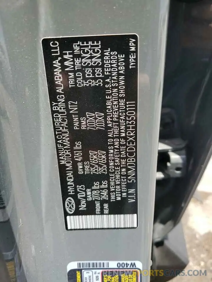 13 fotografías del automóvil dañado 5NMJBCDEXRH350111 HYUNDAI TUCSON 2024