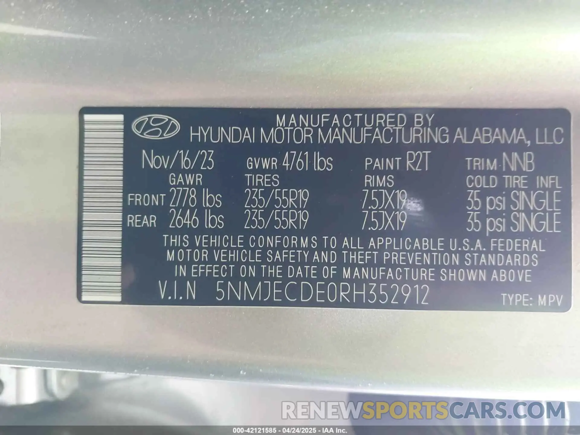 9 fotografías del automóvil dañado 5NMJECDE0RH352912 HYUNDAI TUCSON 2024