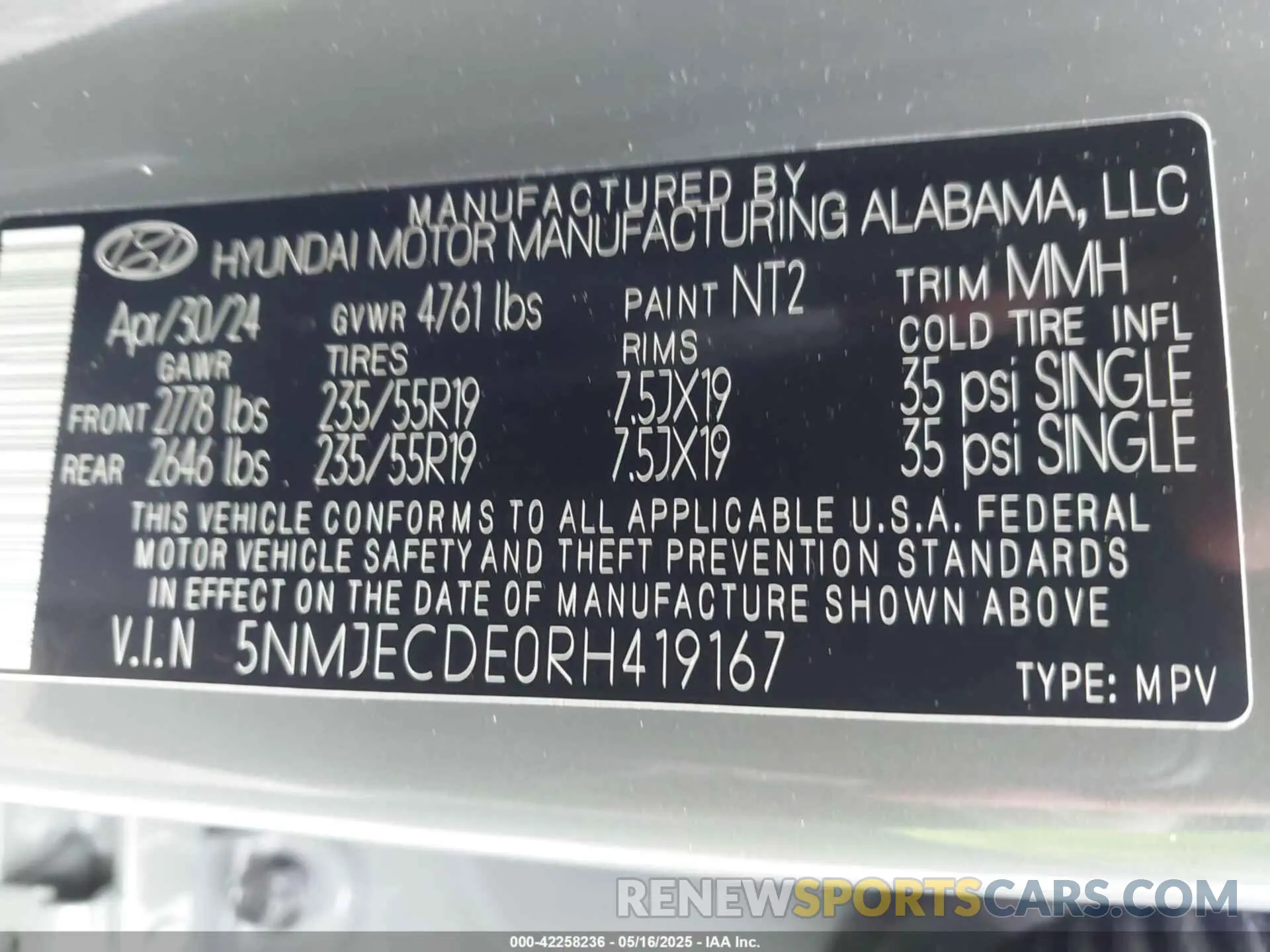 9 fotografías del automóvil dañado 5NMJECDE0RH419167 HYUNDAI TUCSON 2024