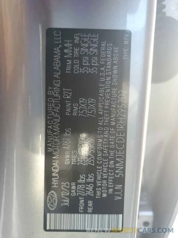 13 fotografías del automóvil dañado 5NMJECDE1RH295202 HYUNDAI TUCSON 2024