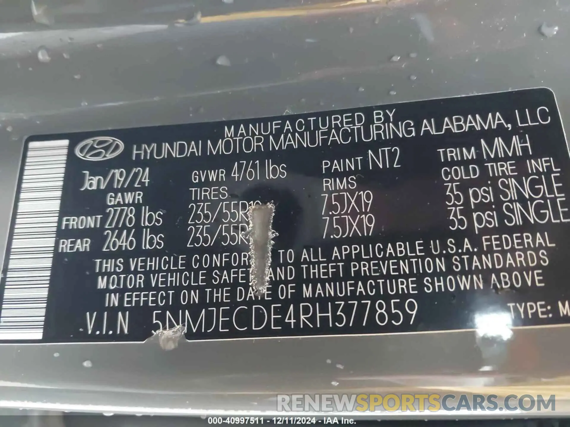 9 fotografías del automóvil dañado 5NMJECDE4RH377859 HYUNDAI TUCSON 2024