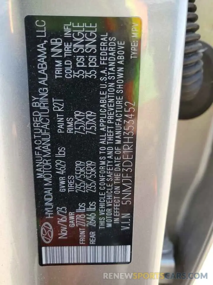 13 fotografías del automóvil dañado 5NMJF3DE1RH353452 HYUNDAI TUCSON 2024