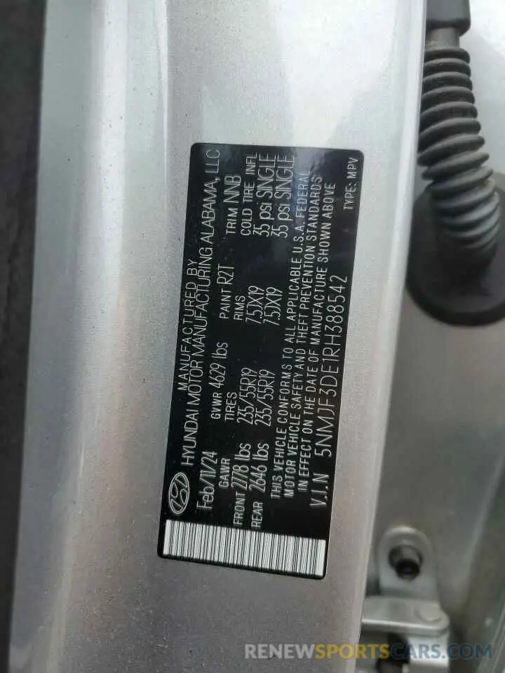 14 fotografías del automóvil dañado 5NMJF3DE1RH388542 HYUNDAI TUCSON 2024