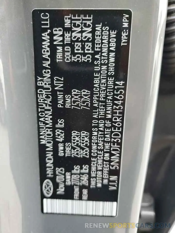 13 fotografías del automóvil dañado 5NMJF3DE6RH346514 HYUNDAI TUCSON 2024