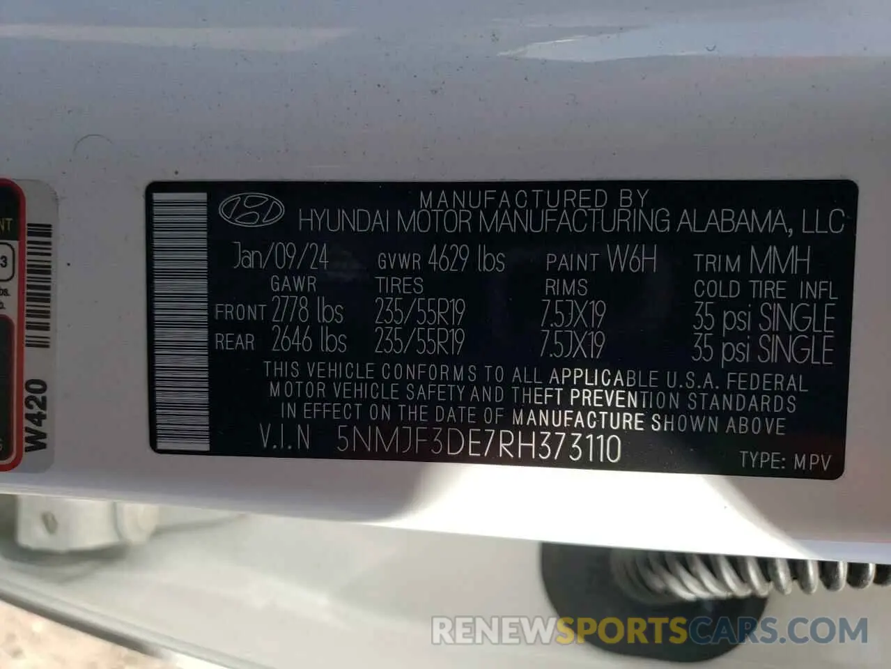 14 fotografías del automóvil dañado 5NMJF3DE7RH373110 HYUNDAI TUCSON 2024