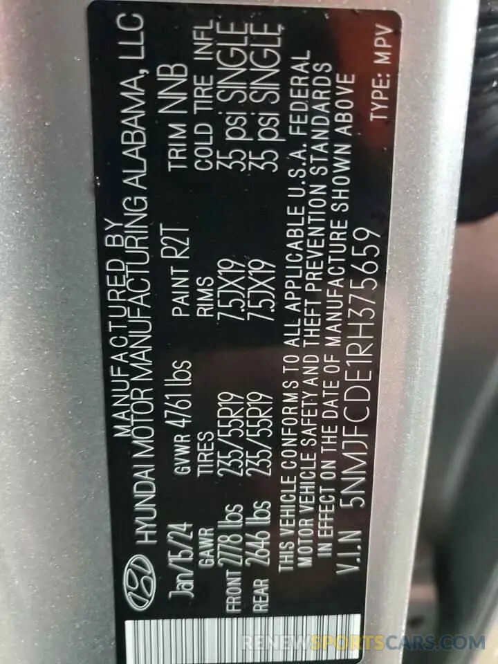 13 fotografías del automóvil dañado 5NMJFCDE1RH375659 HYUNDAI TUCSON 2024