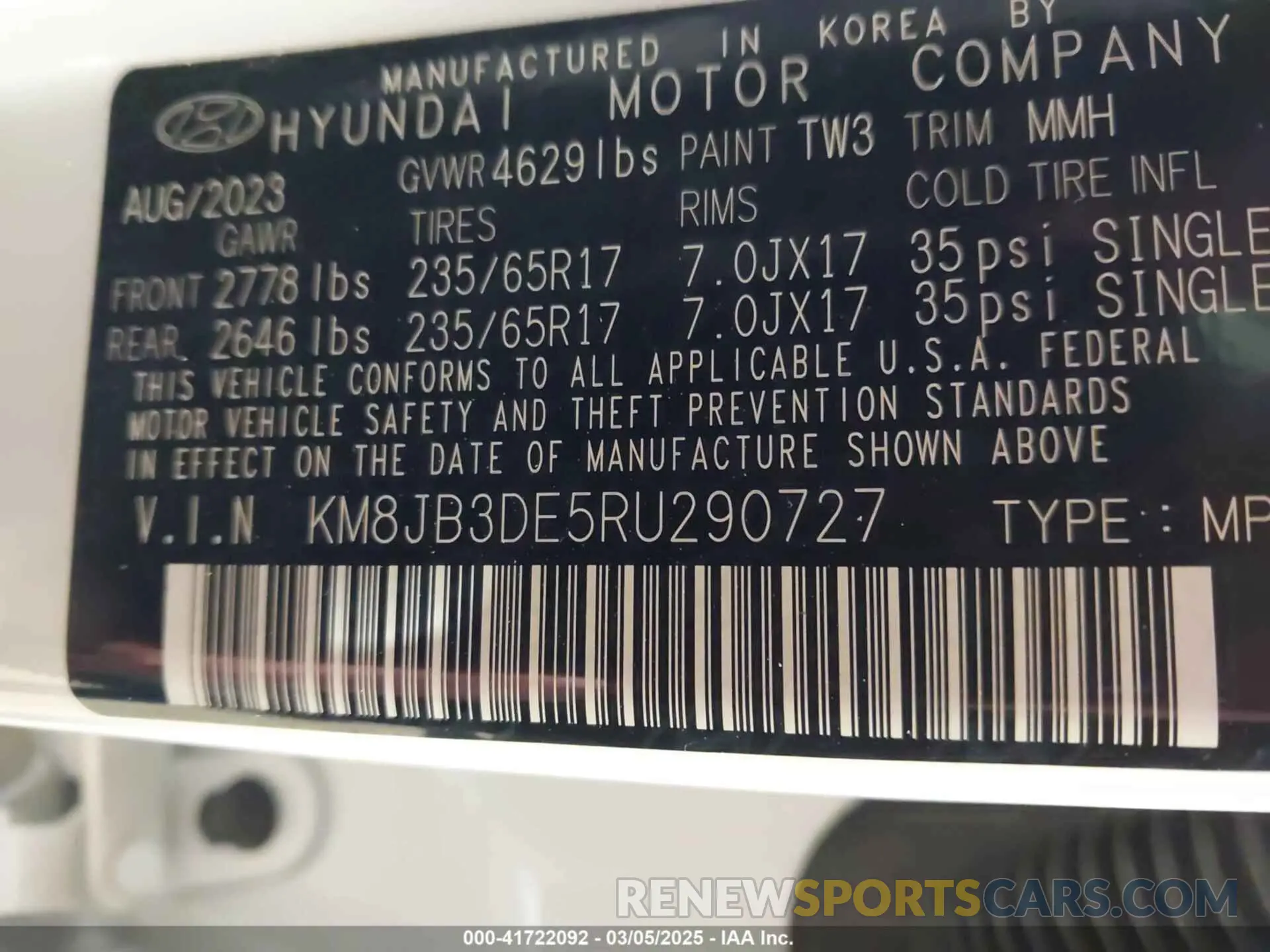 9 fotografías del automóvil dañado KM8JB3DE5RU290727 HYUNDAI TUCSON 2024