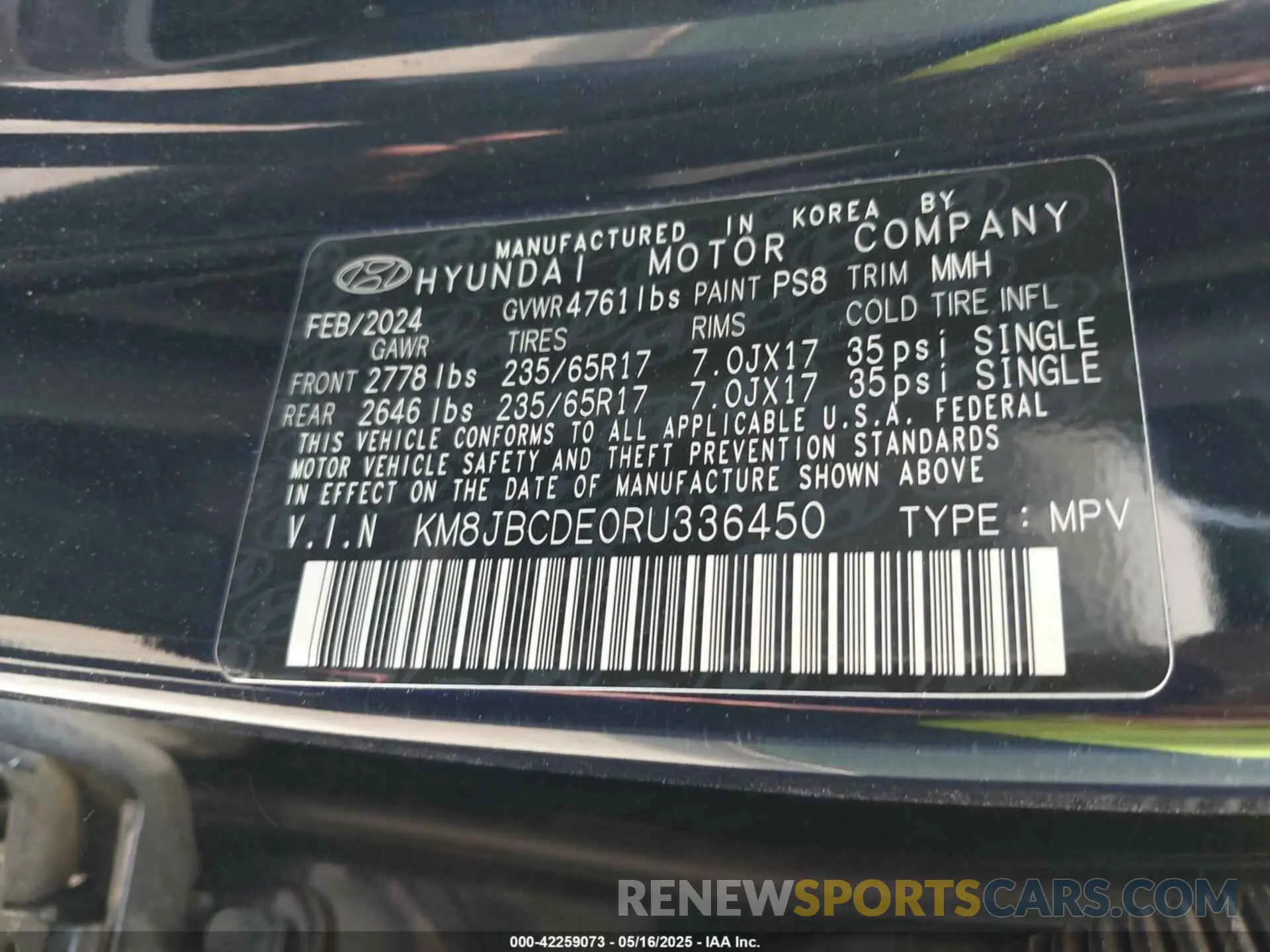 9 fotografías del automóvil dañado KM8JBCDE0RU336450 HYUNDAI TUCSON 2024