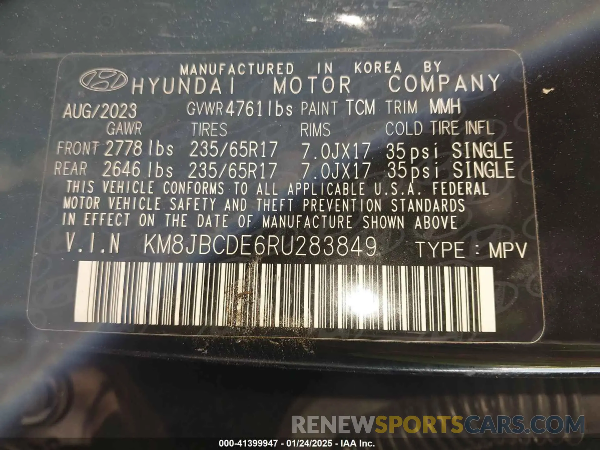 9 fotografías del automóvil dañado KM8JBCDE6RU283849 HYUNDAI TUCSON 2024