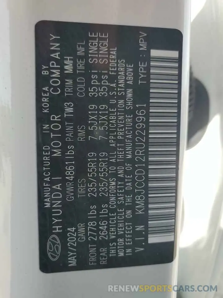 14 fotografías del automóvil dañado KM8JCCD12RU229961 HYUNDAI TUCSON 2024