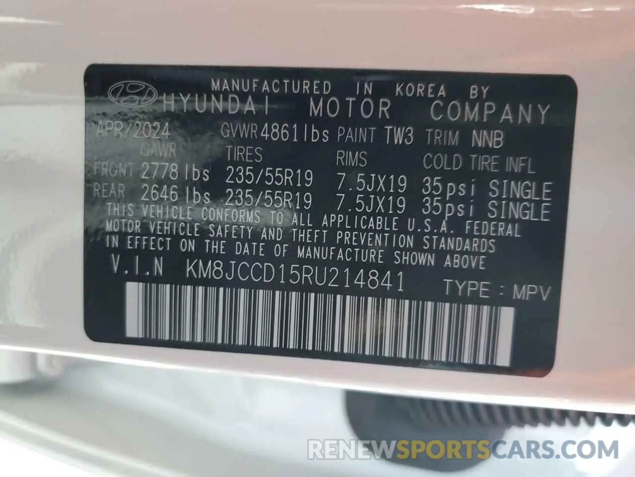 13 fotografías del automóvil dañado KM8JCCD15RU214841 HYUNDAI TUCSON 2024