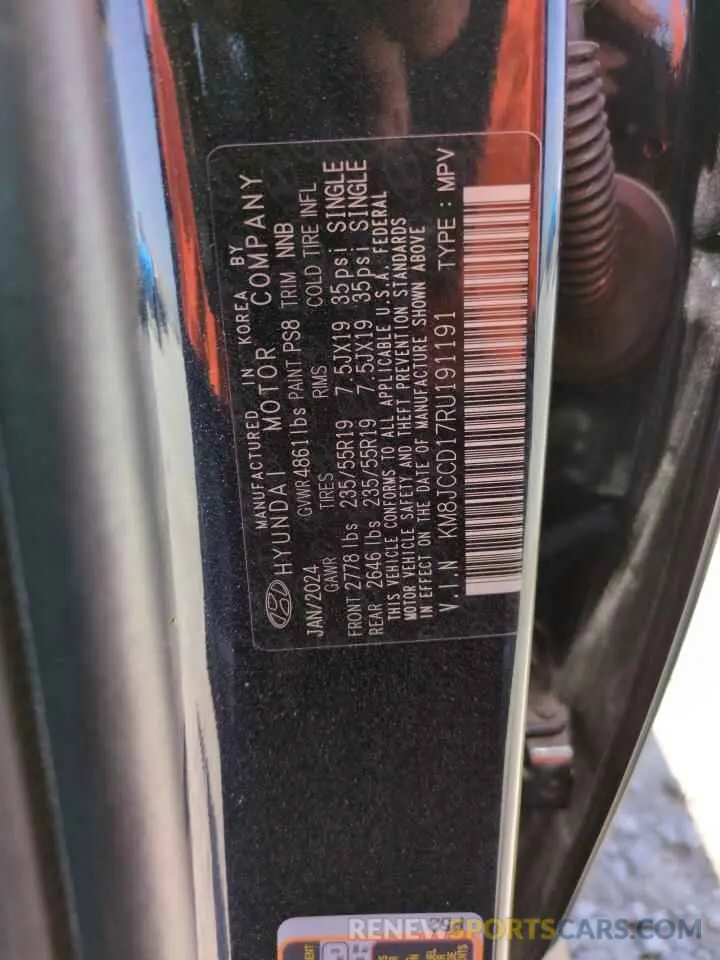 13 fotografías del automóvil dañado KM8JCCD17RU191191 HYUNDAI TUCSON 2024