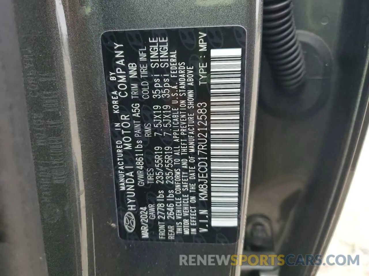 12 fotografías del automóvil dañado KM8JECD17RU212583 HYUNDAI TUCSON 2024