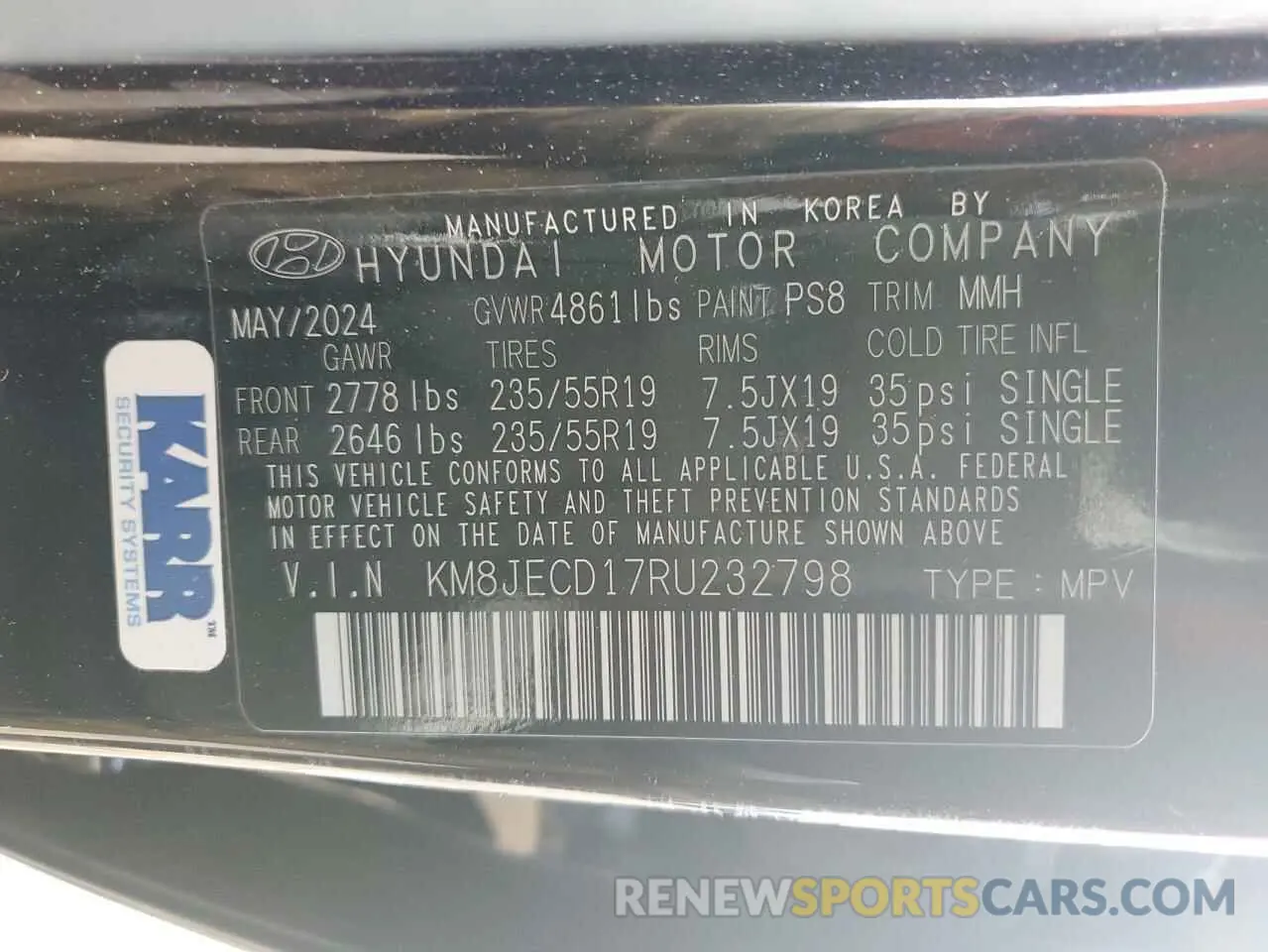 12 fotografías del automóvil dañado KM8JECD17RU232798 HYUNDAI TUCSON 2024