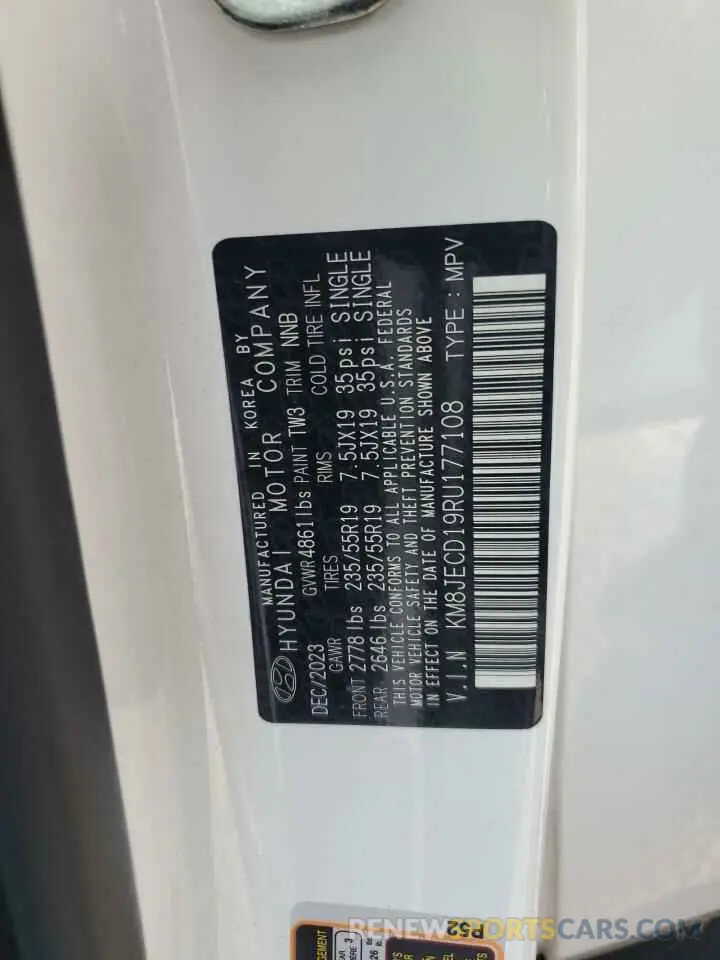 13 fotografías del automóvil dañado KM8JECD19RU177108 HYUNDAI TUCSON 2024