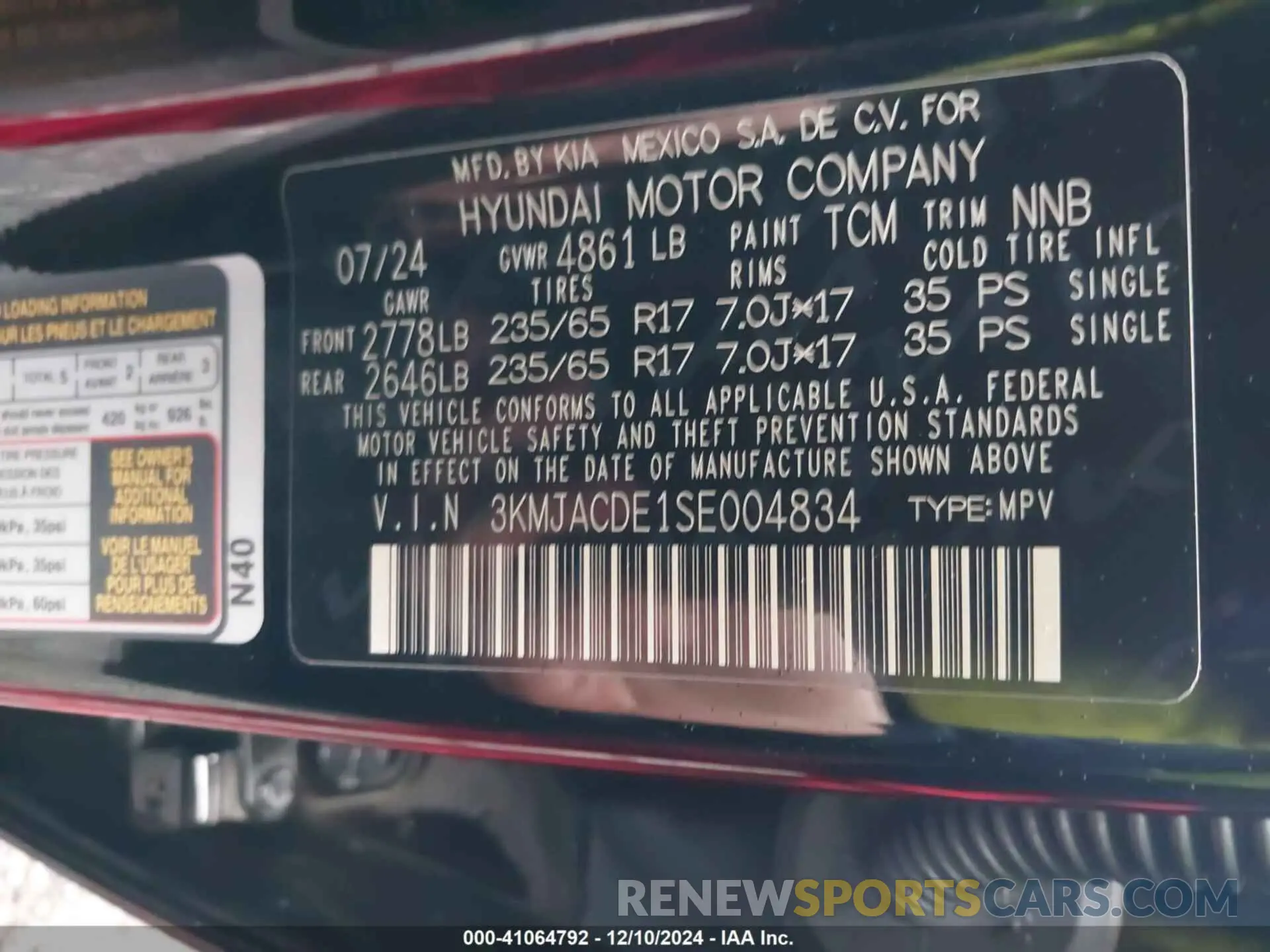 9 fotografías del automóvil dañado 3KMJACDE1SE004834 HYUNDAI TUCSON 2025