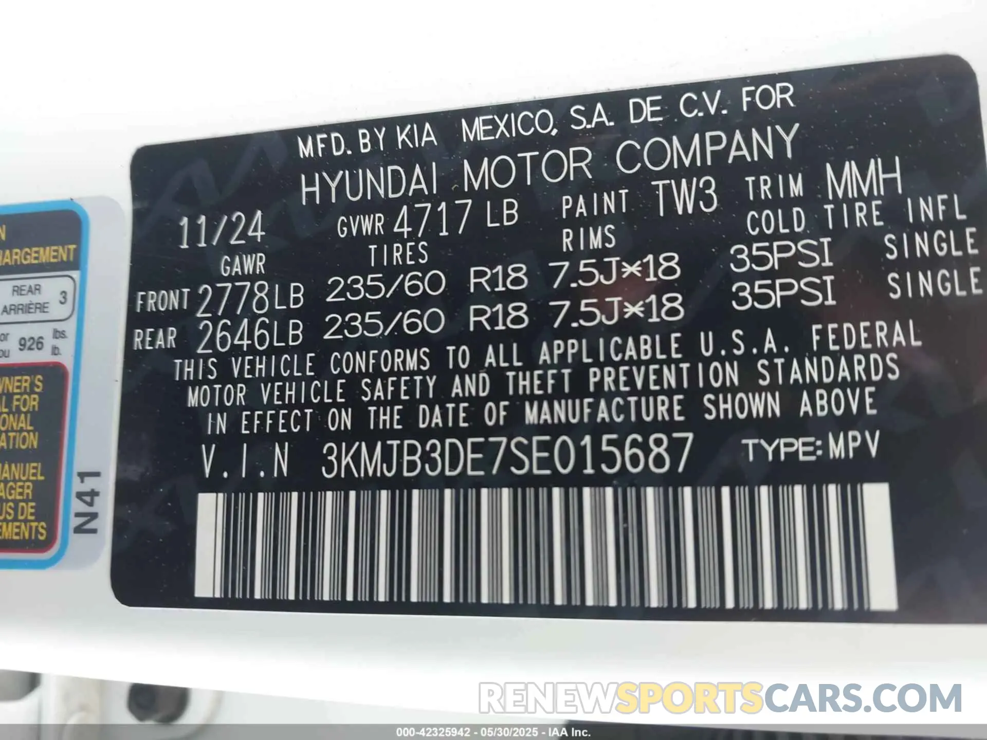 9 fotografías del automóvil dañado 3KMJB3DE7SE015687 HYUNDAI TUCSON 2025