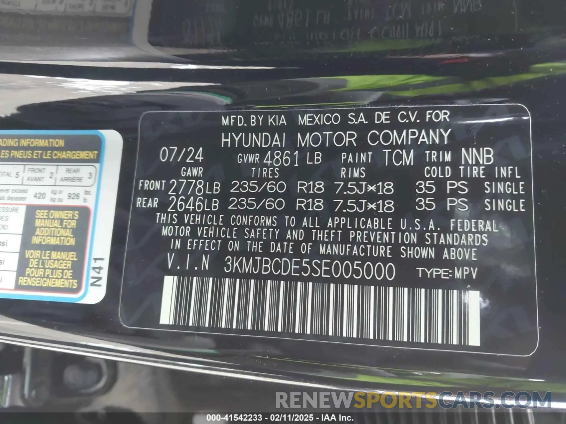 9 fotografías del automóvil dañado 3KMJBCDE5SE005000 HYUNDAI TUCSON 2025