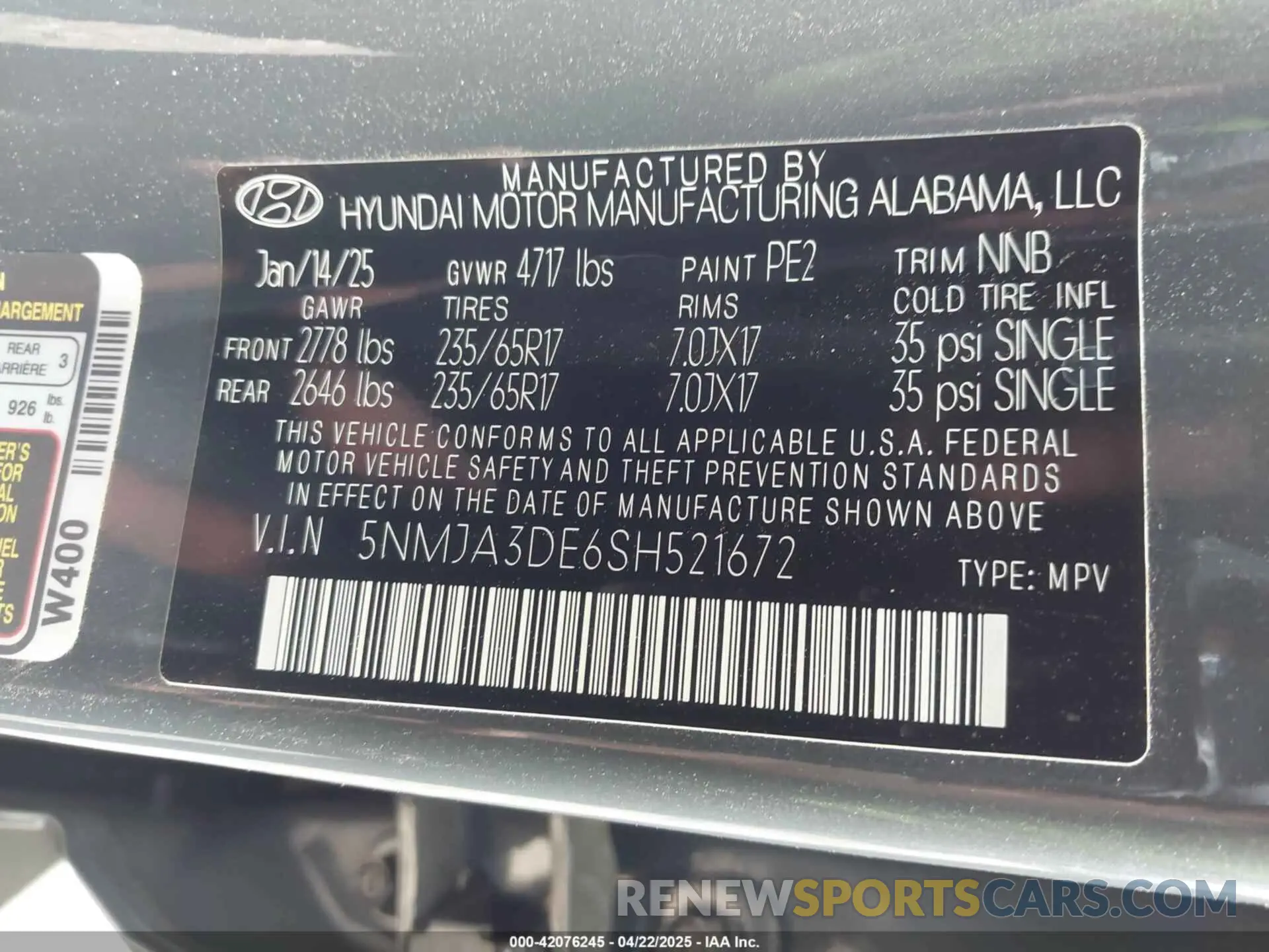 9 fotografías del automóvil dañado 5NMJA3DE6SH521672 HYUNDAI TUCSON 2025