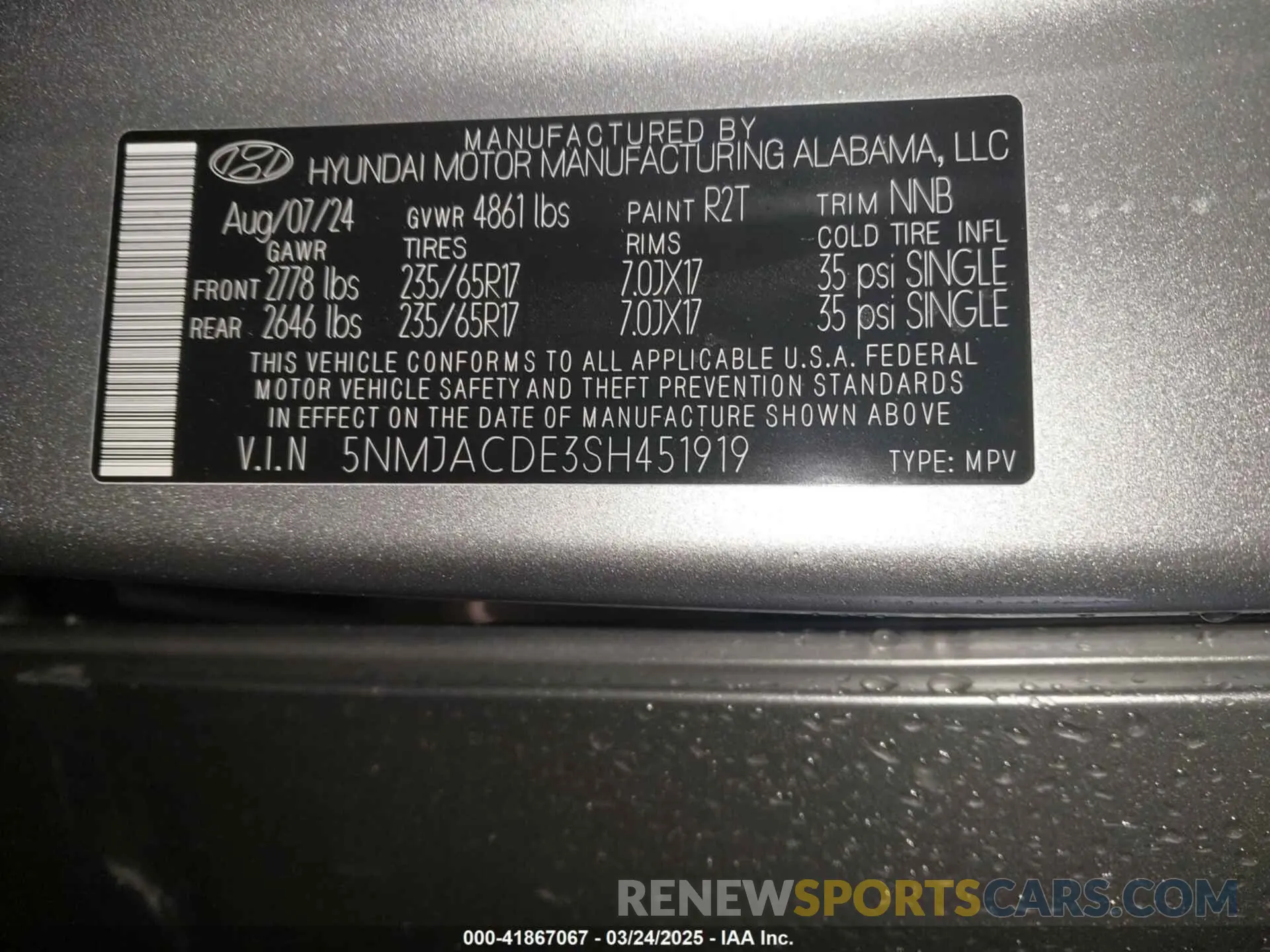 9 fotografías del automóvil dañado 5NMJACDE3SH451919 HYUNDAI TUCSON 2025