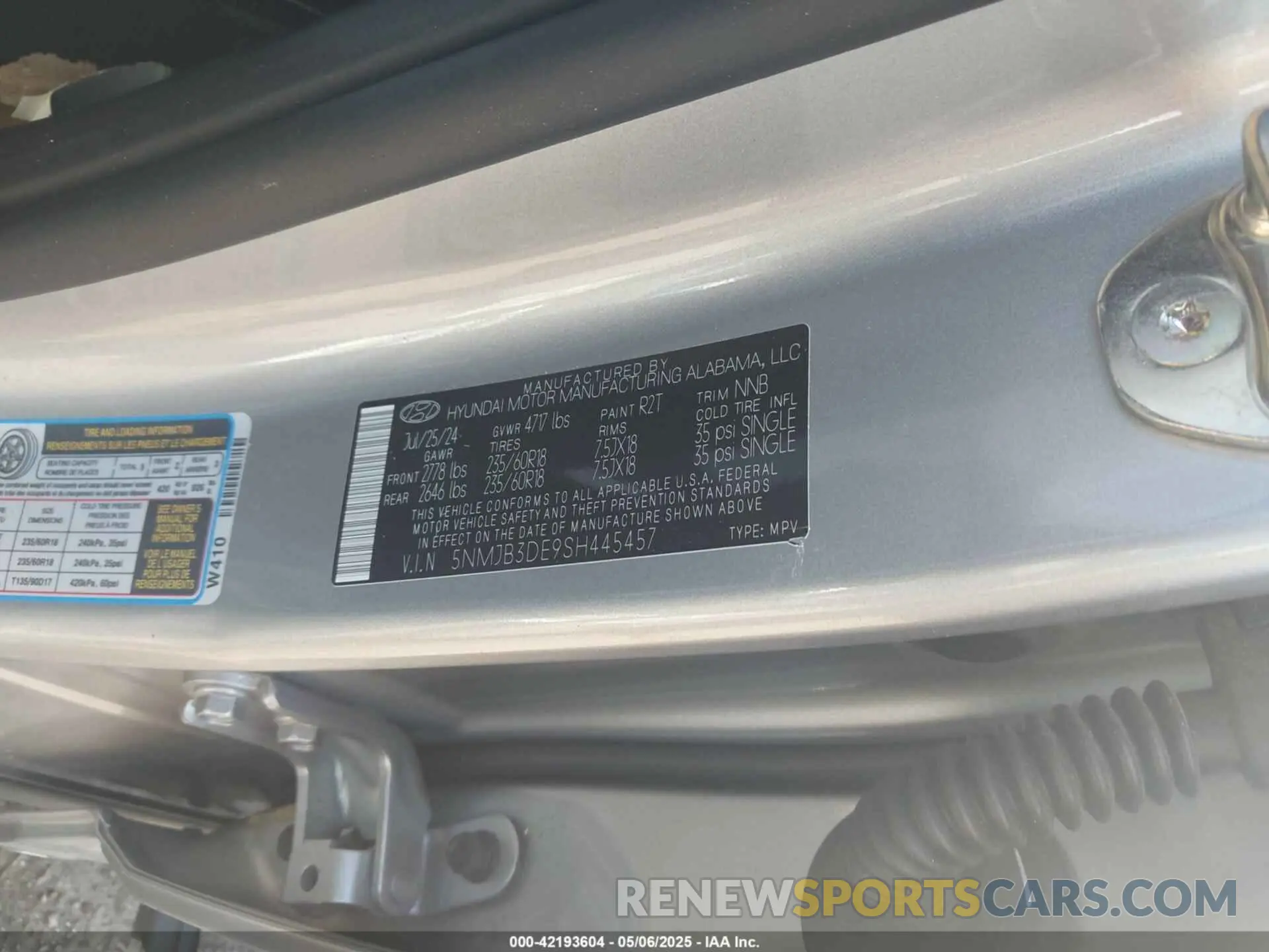 9 fotografías del automóvil dañado 5NMJB3DE9SH445457 HYUNDAI TUCSON 2025
