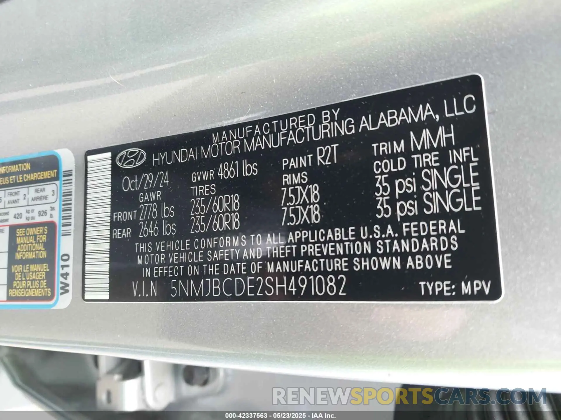 9 fotografías del automóvil dañado 5NMJBCDE2SH491082 HYUNDAI TUCSON 2025