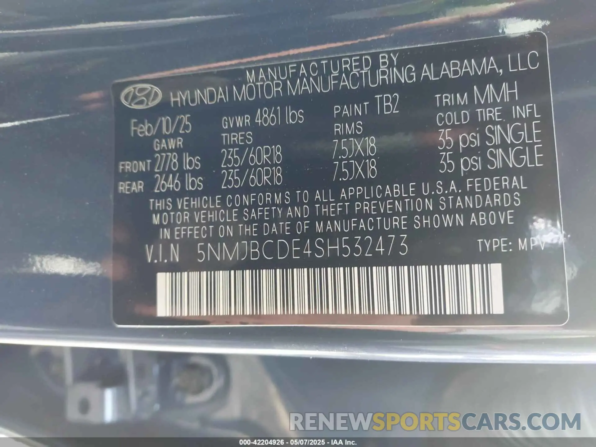 9 fotografías del automóvil dañado 5NMJBCDE4SH532473 HYUNDAI TUCSON 2025