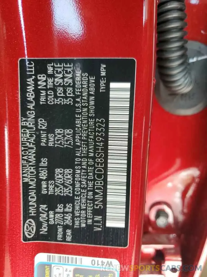 13 fotografías del automóvil dañado 5NMJBCDE8SH493323 HYUNDAI TUCSON 2025