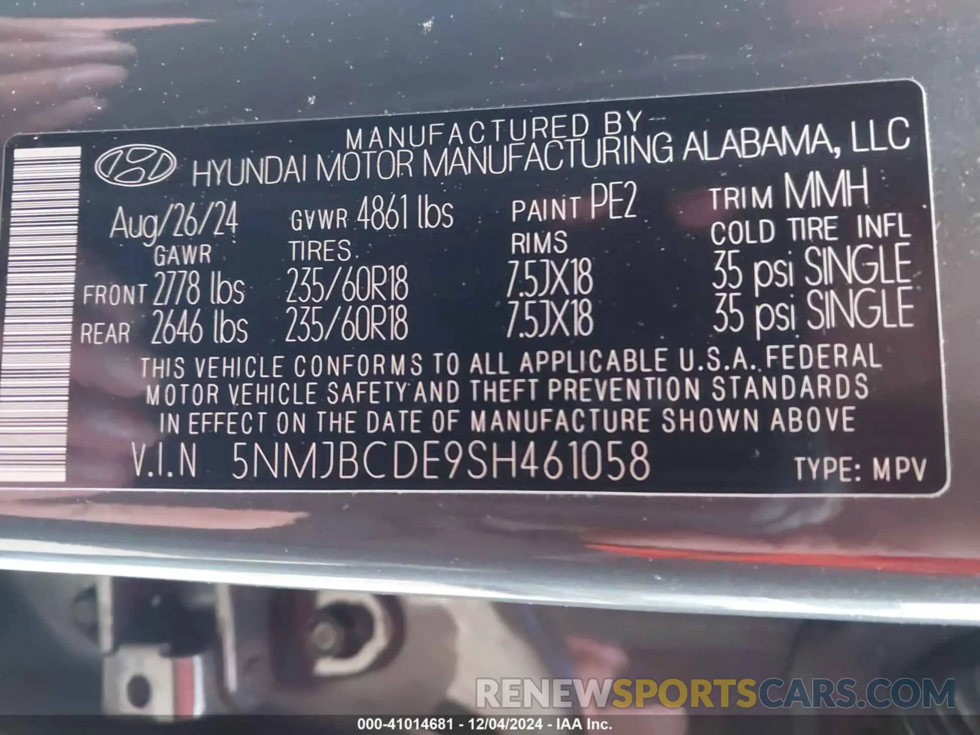 9 fotografías del automóvil dañado 5NMJBCDE9SH461058 HYUNDAI TUCSON 2025
