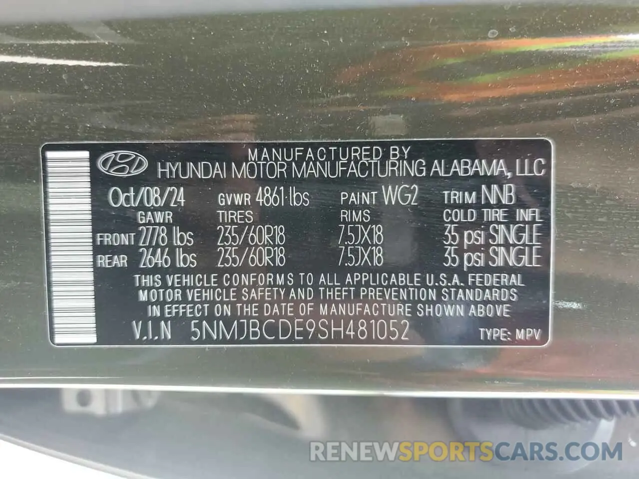 14 fotografías del automóvil dañado 5NMJBCDE9SH481052 HYUNDAI TUCSON 2025