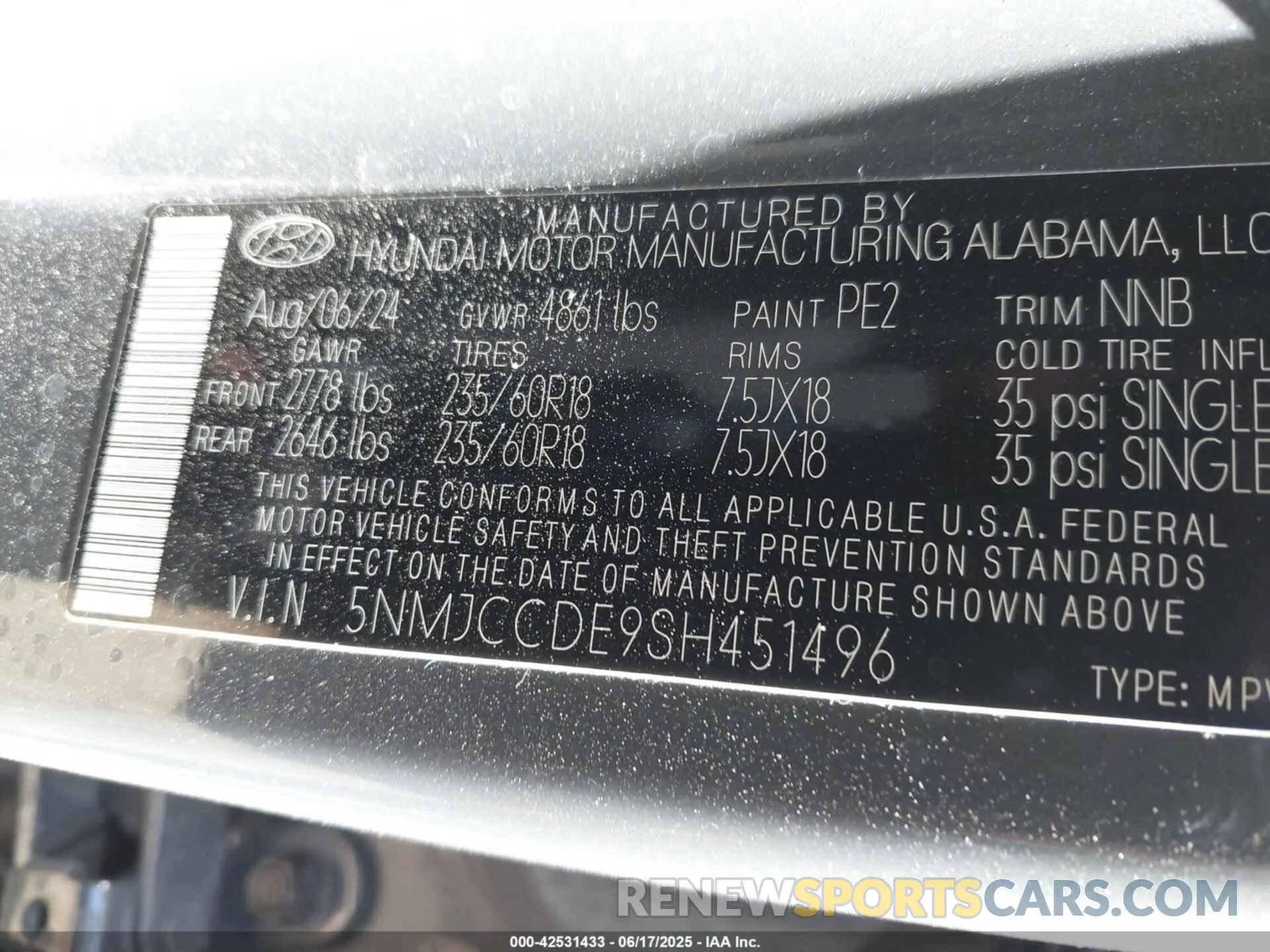9 fotografías del automóvil dañado 5NMJCCDE9SH451496 HYUNDAI TUCSON 2025