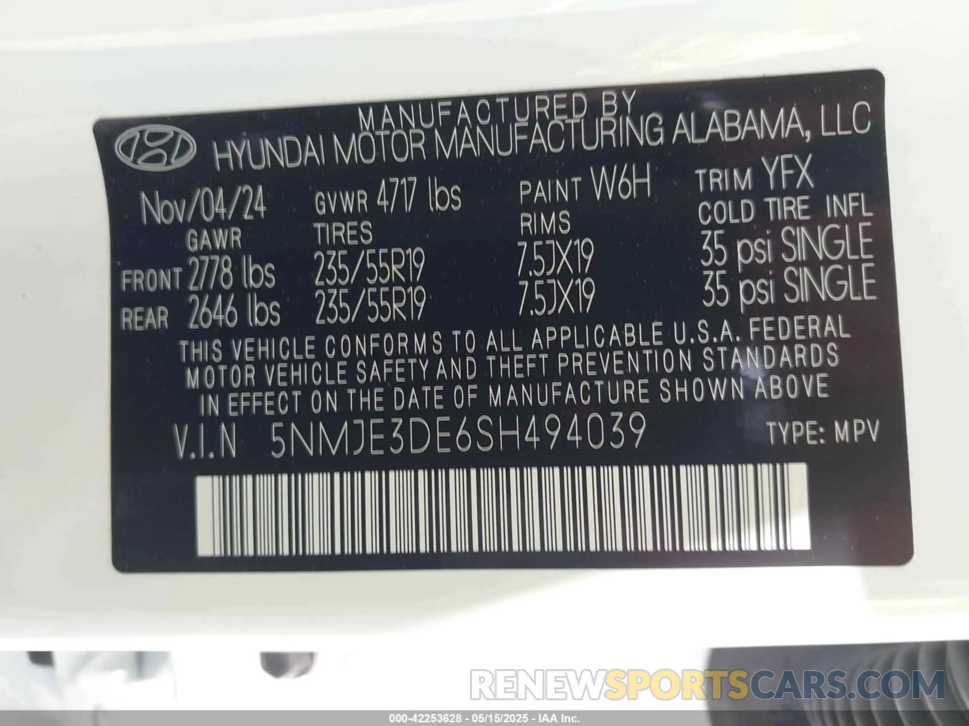 9 fotografías del automóvil dañado 5NMJE3DE6SH494039 HYUNDAI TUCSON 2025