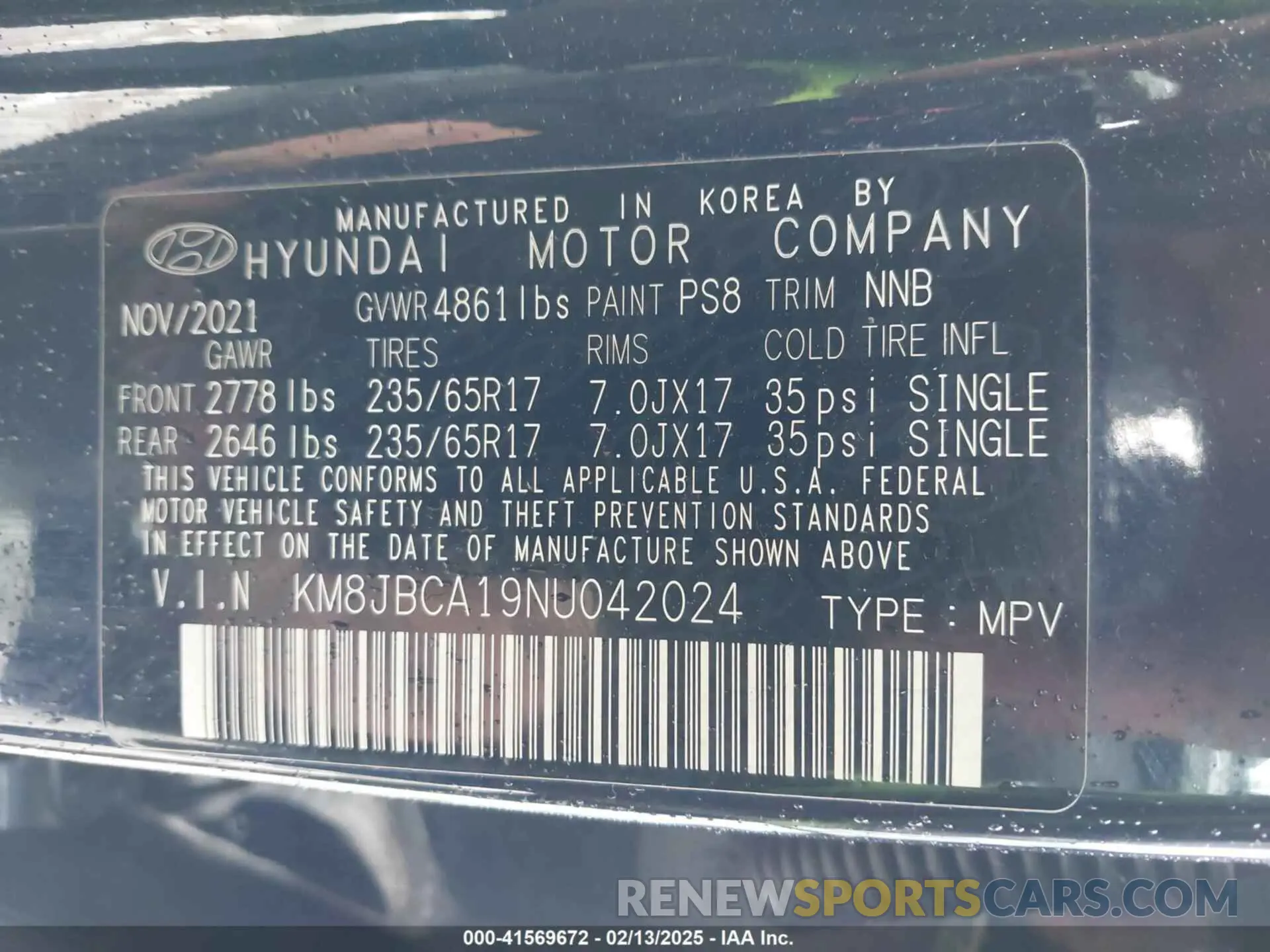 9 fotografías del automóvil dañado KM8JBCA19NU042024 HYUNDAI TUCSON HYBRID 2022