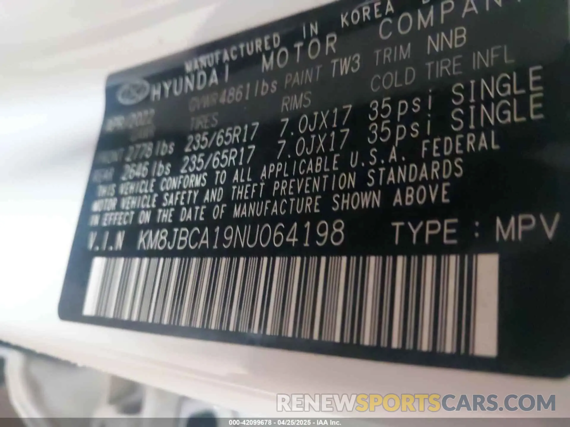9 fotografías del automóvil dañado KM8JBCA19NU064198 HYUNDAI TUCSON HYBRID 2022