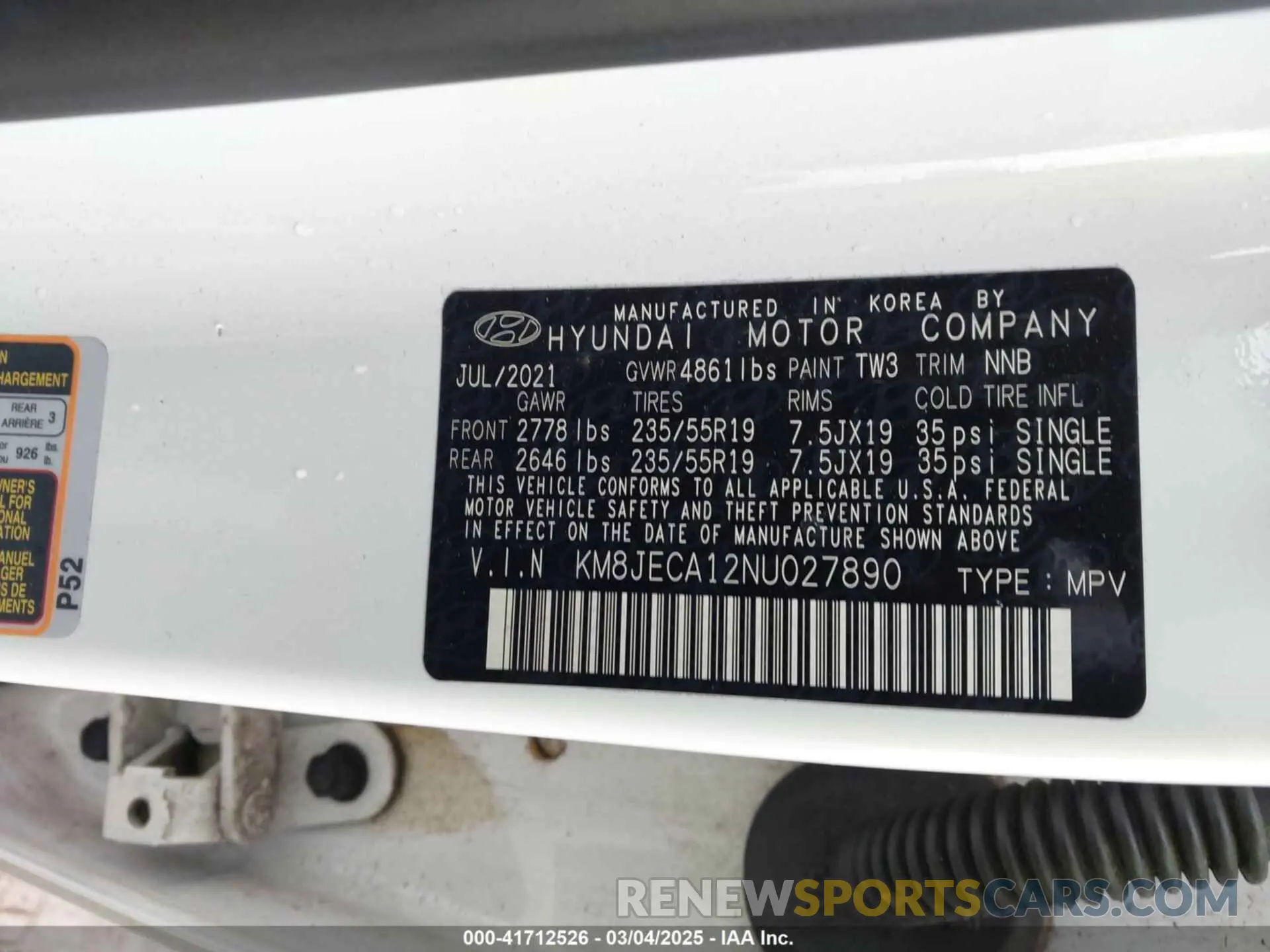 9 fotografías del automóvil dañado KM8JECA12NU027890 HYUNDAI TUCSON HYBRID 2022