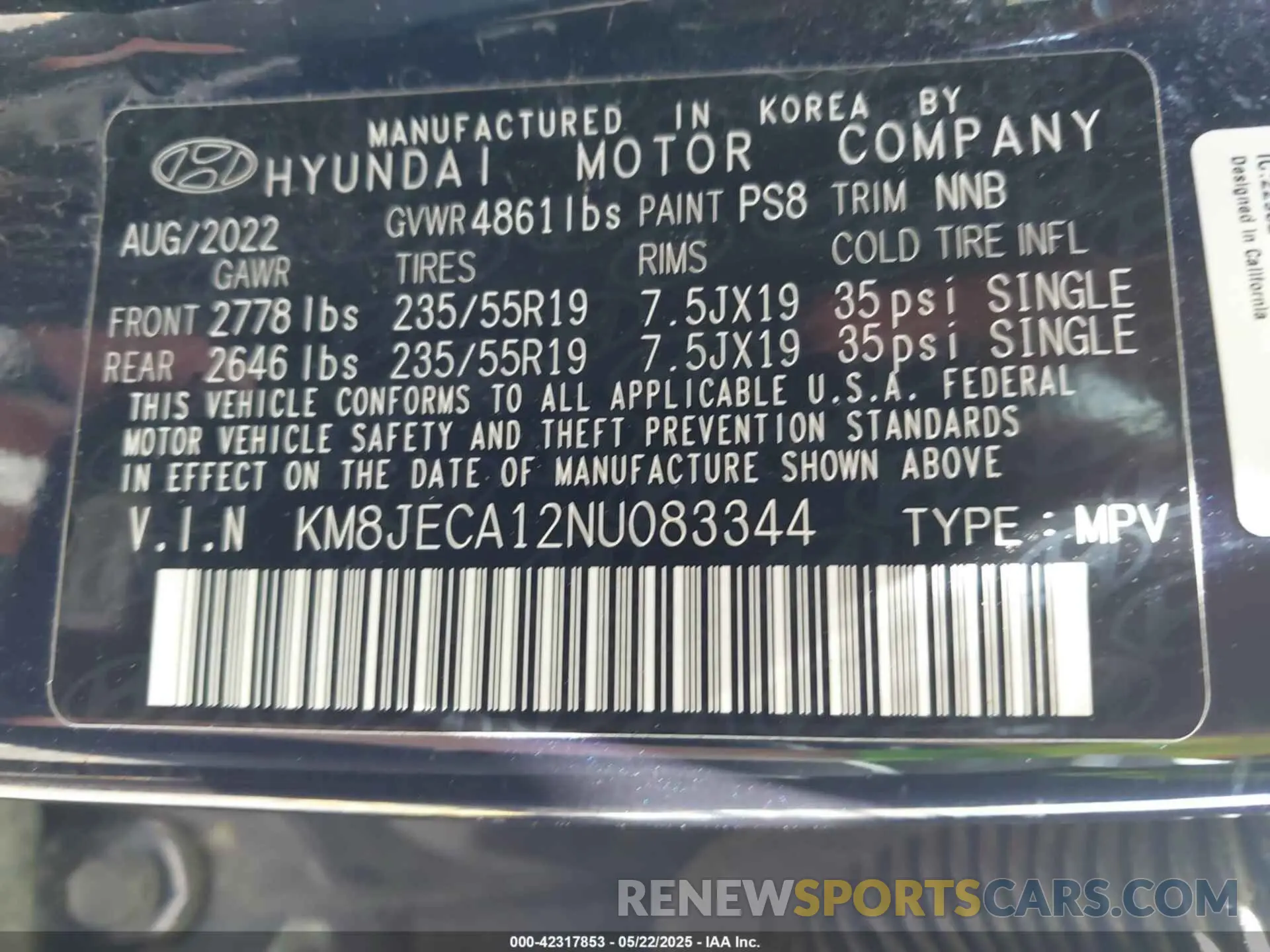 9 fotografías del automóvil dañado KM8JECA12NU083344 HYUNDAI TUCSON HYBRID 2022