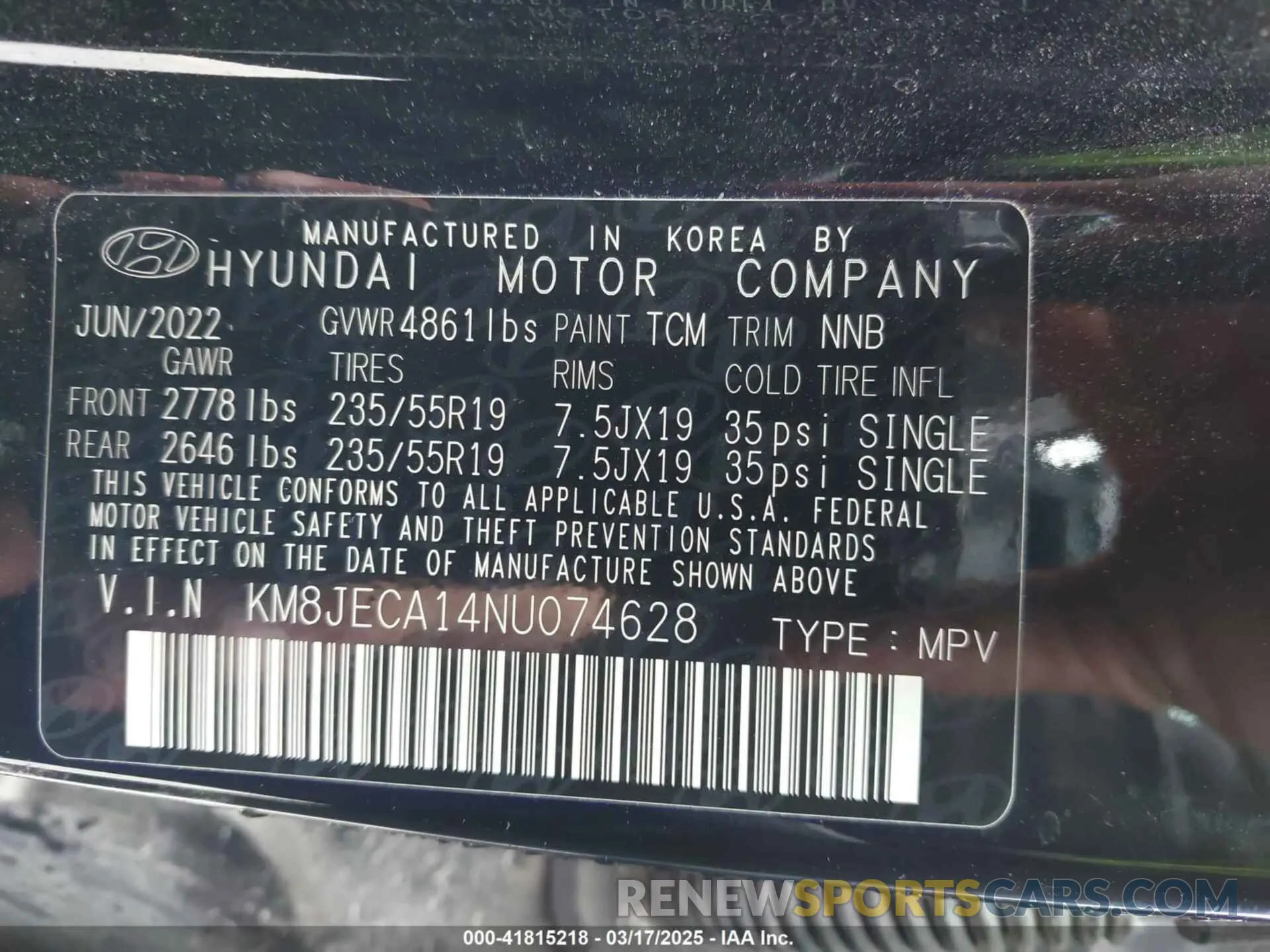9 fotografías del automóvil dañado KM8JECA14NU074628 HYUNDAI TUCSON HYBRID 2022