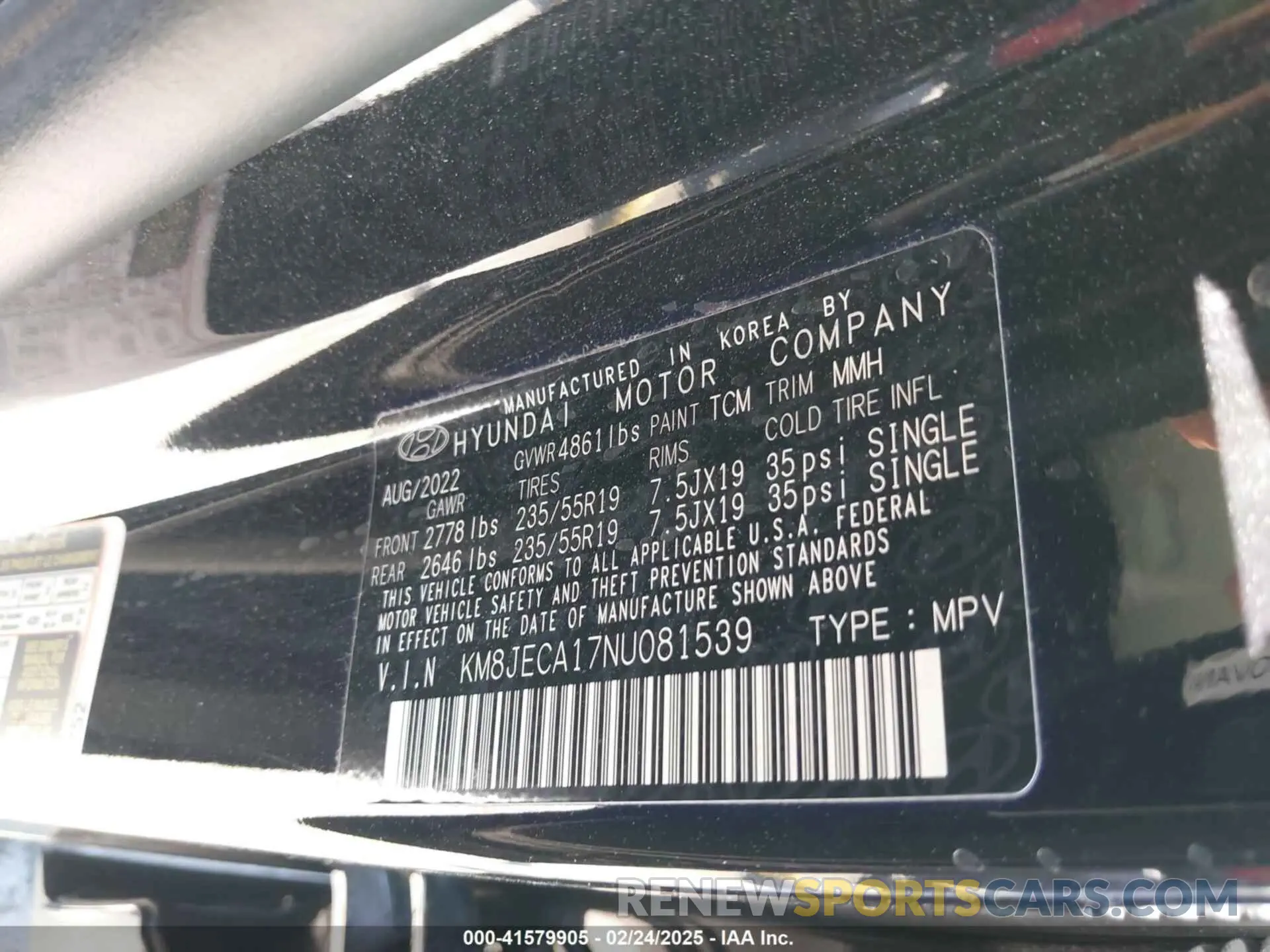 9 fotografías del automóvil dañado KM8JECA17NU081539 HYUNDAI TUCSON HYBRID 2022
