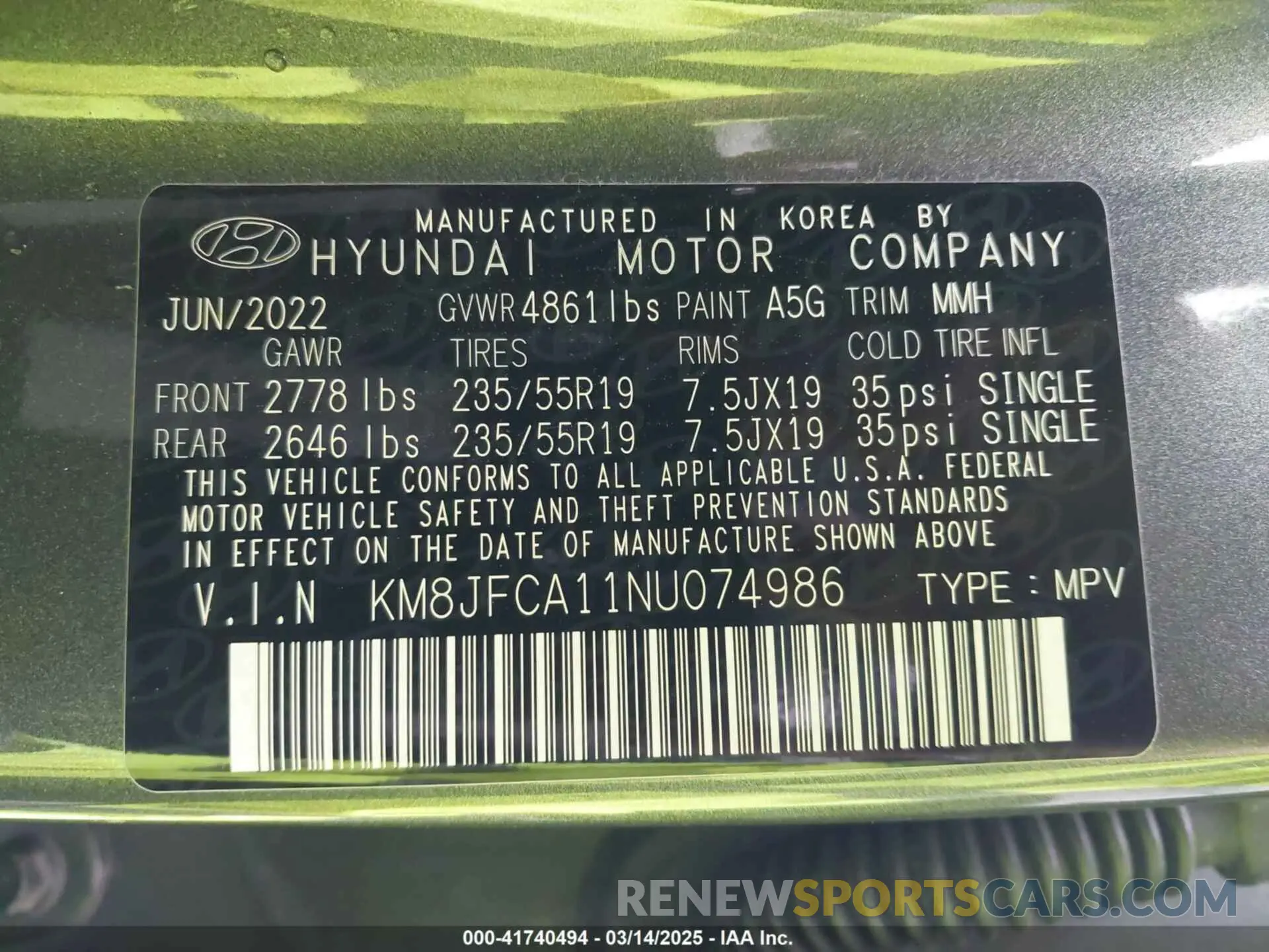 9 fotografías del automóvil dañado KM8JFCA11NU074986 HYUNDAI TUCSON HYBRID 2022
