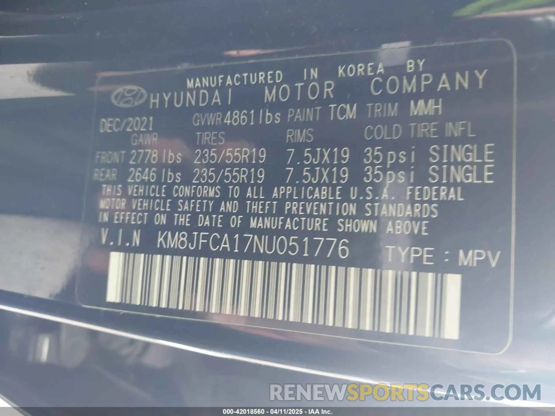 9 fotografías del automóvil dañado KM8JFCA17NU051776 HYUNDAI TUCSON HYBRID 2022