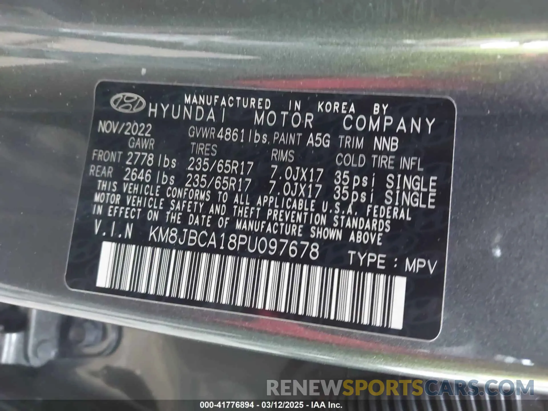 9 fotografías del automóvil dañado KM8JBCA18PU097678 HYUNDAI TUCSON HYBRID 2023